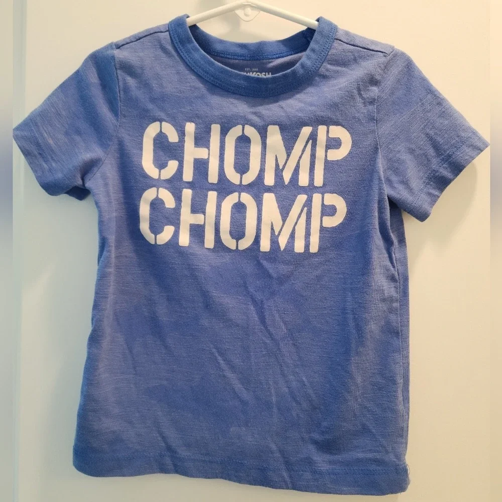 OshKosh Bgosh Boys 3T Blue Chomp Chomp Shark Graphic Short Sleeve T-Shirt Summer
